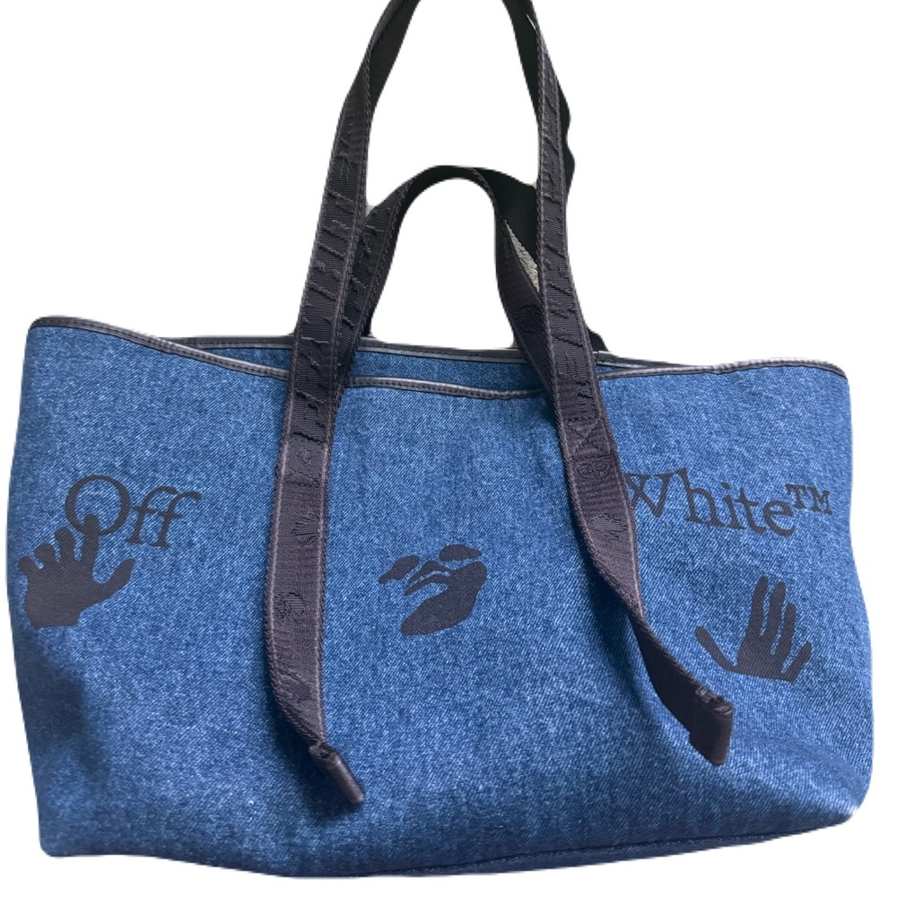 Off-White Denim Tote with Black Interior